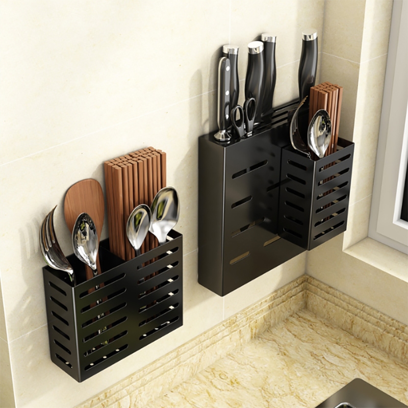 กล่องเก็บช้อนส้อม, ชั้นวางครัว, ราวระบายน้ําติดผนัง, ที่ใส่ตะเกียบ, ไม่เจาะรู, สแตนเลส, สีดํา - รูปที่ 5