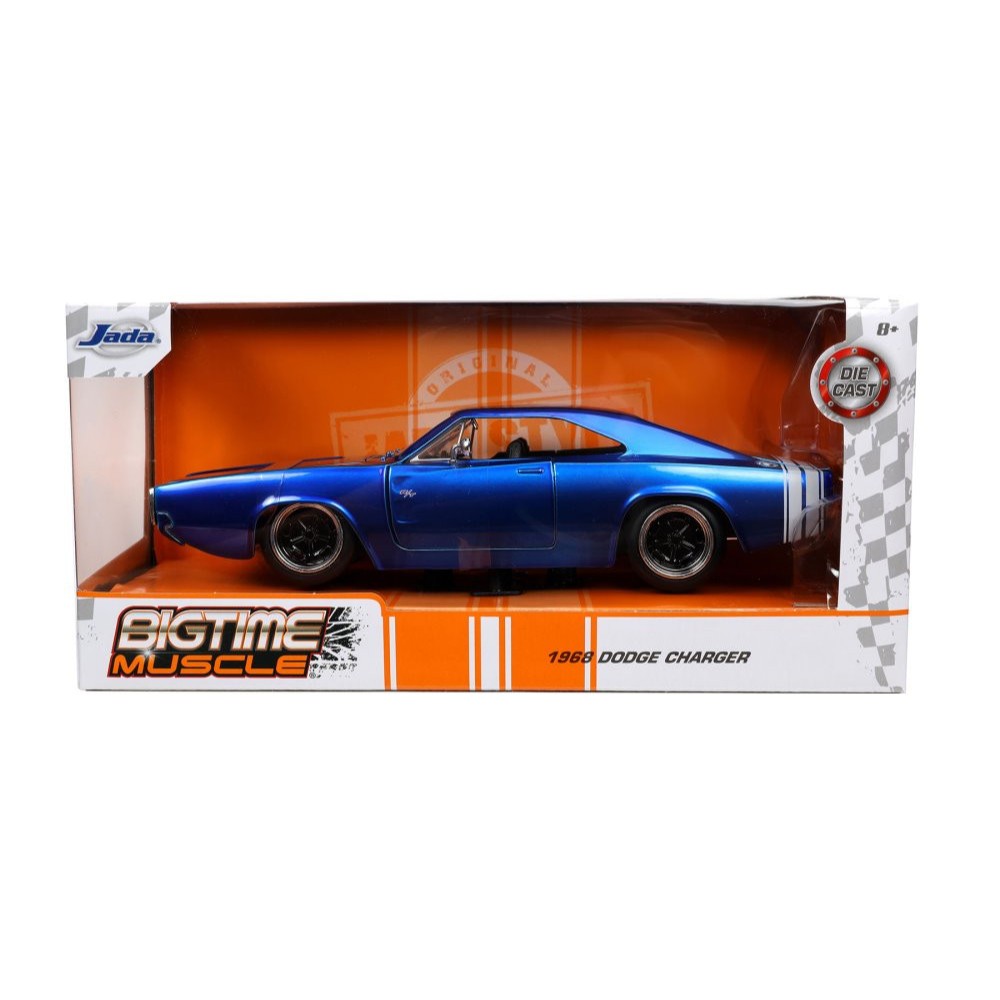 1968 Dodge Charger R & T Candy Blue with White Stripes Bigtime Muscle 1:24 (JADA)