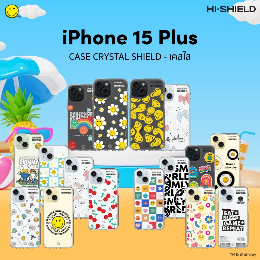 [for iPhone15 Plus] HI-SHIELD เคสมือถือใสกันกระแทก 1.5 เมตร เคสiPhone15 Plus ลิขสิทธิ์แท้ Smileyworl