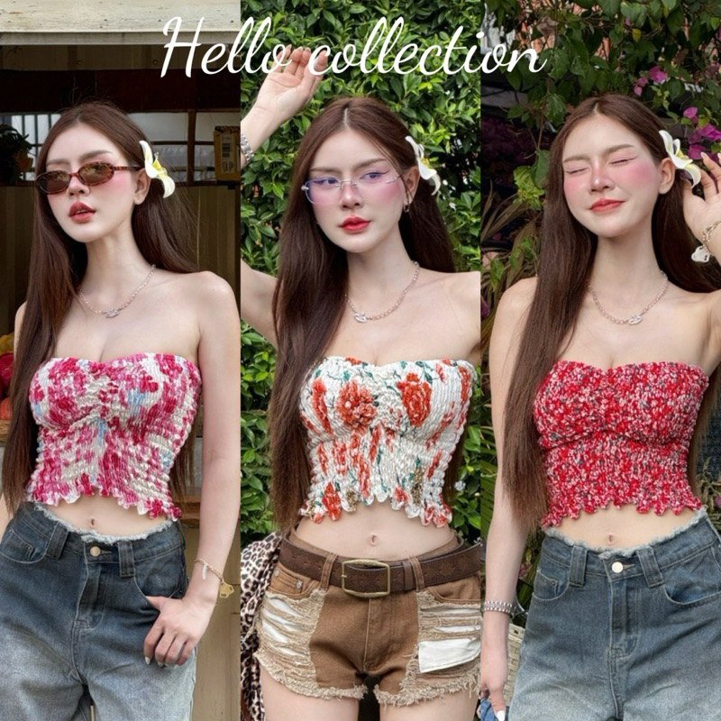 Hello🌸เสื้อเกาะอกสม้อค รุ่นหัวใจ ลายดอกซัมเมอร์ เซ็กซี่น่ารักสุดๆ