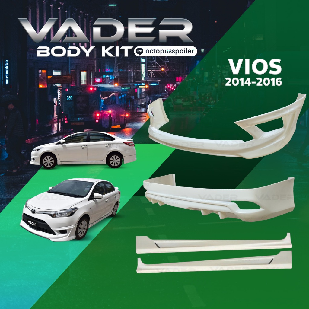 ชุดแต่งรถยนต์สเกิร์ต Toyata Vios ปี 2014 ทรง Viper งานพลาสติก ABS (งานดิบยังไม่ได้ทำสี)