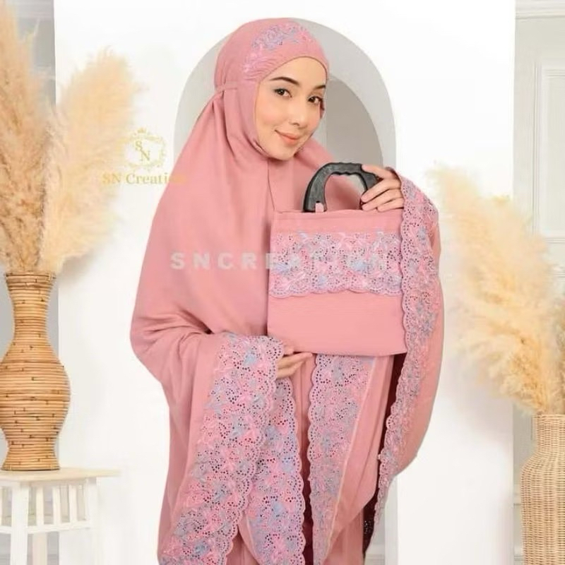 ผ้าละหมาดรุ่น sitikhadijah primiam ปักดอก เนื้อผ้า คอตตอนแท้ แถมฟรีกระเป๋า งานปักอินโดแท้