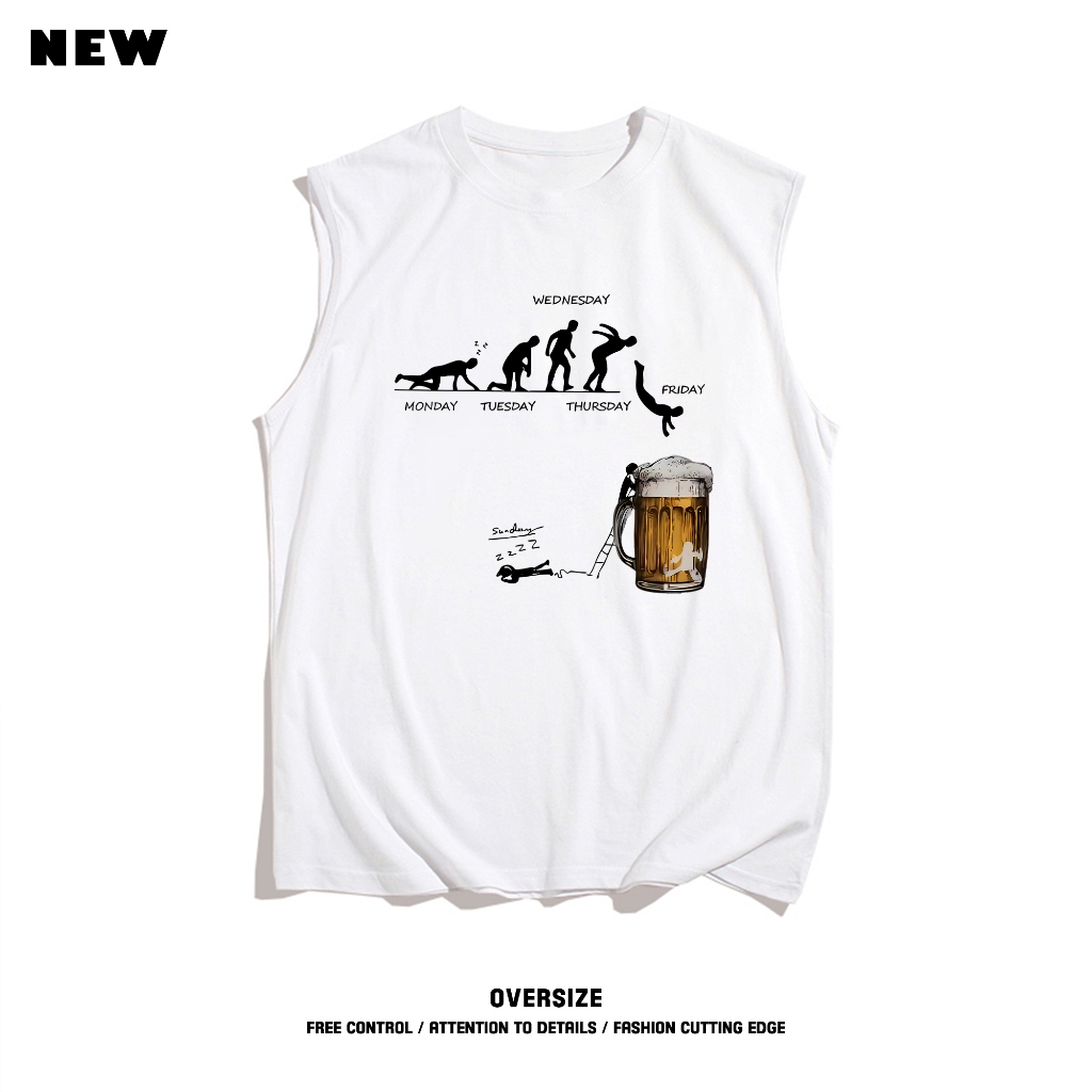 Y-T⚡Flash Sale⚡เสื้อกั๊กแขนกุดสำหรับผู้ชาย แฟชั่น สกรีนลาย คอกลม สวมใส่สบาย ผ้าฝ้าย100% เสื้อแขนกุด สตรีทสไตล์ - รูปที่ 4