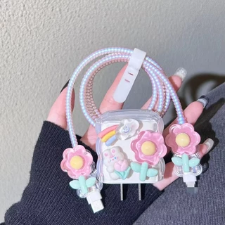 1ชุด5ชิ้น ชุดถนอมสายชาร์สำหรับ ไอโฟน20W/18W/30W Cable Bite เคสหัวชาร์จ สายชาร์จ ลายการ์ตูนน่ารัก ตัวถนอมสายชาร์จ