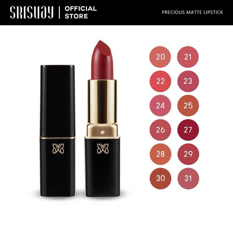 Srisuay ศรีสวย พรีเซียส แมทต์ ลิปสติก ติดทนยาวนานกว่า 8 ชม. เนื้อบางเบาเกลี่ยง่าย เม็ดสีแน่นชัด กลบริมฝีปากคล้ำ