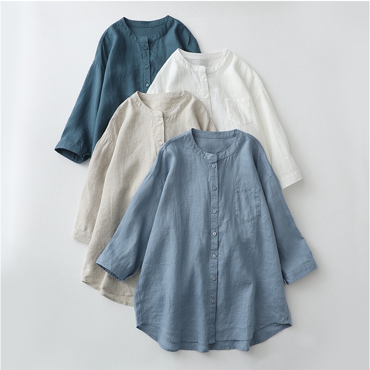 (มีสินค้าพร้อมส่ง) เสื้อคอจีน เสื้อสไตล์ญี่ปุ่น เสื้อแขน 3 ส่วน หน้าสั้น หลังยาว