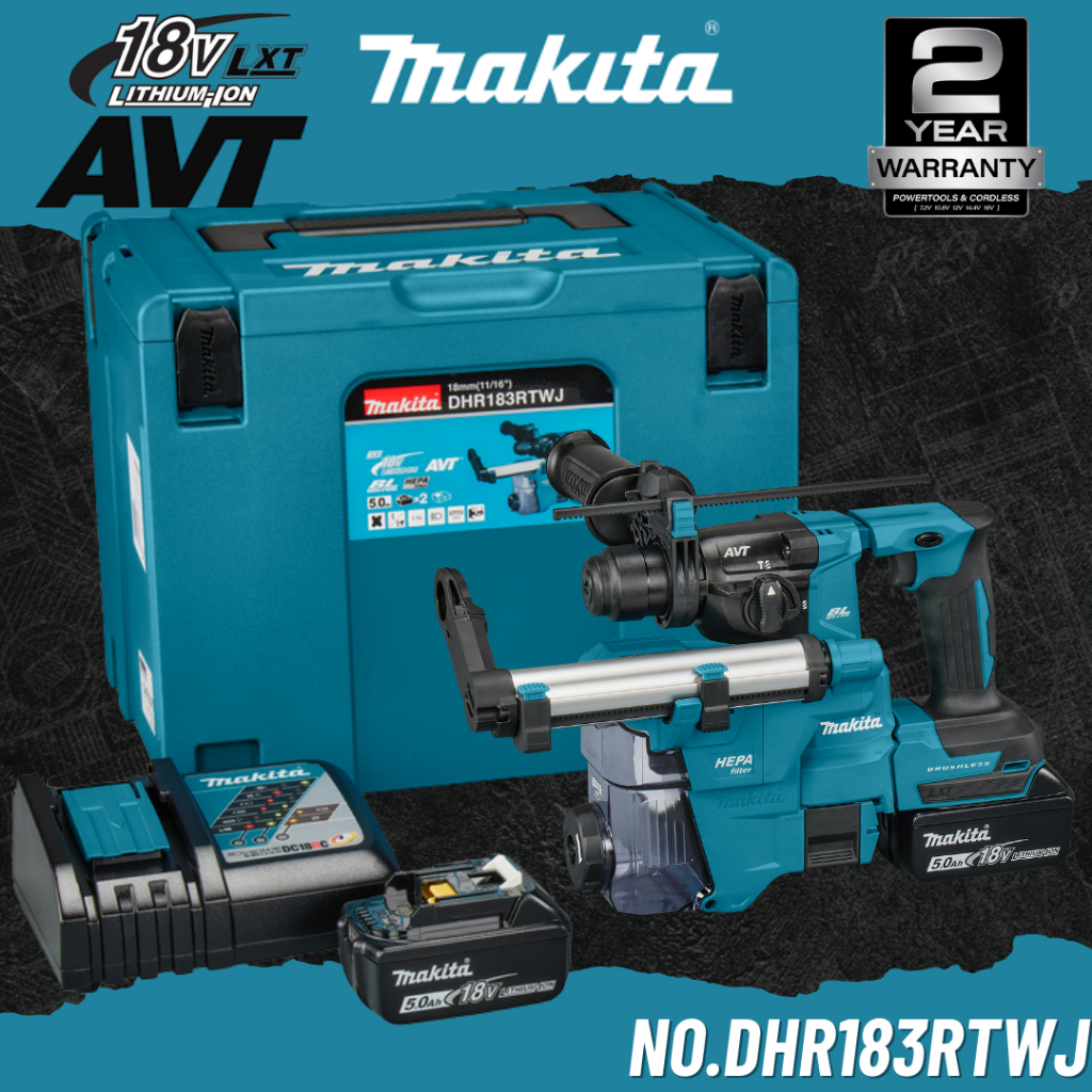 MAKITA สว่านโรตารี่ไร้สาย 18V ขนาด 18 mm. (11/16") No.DHR183RTWJ (รวมแบตเตอรี่-แท่นชาร์จ)