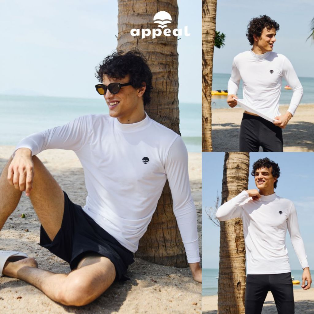 ☀️APPEAL🌊  [Men] Every Moment Rashguard เสื้อว่ายน้ำสีขาว เสื้อแขนยาว แรชการ์ด ผู้ชาย กันUV มีซับใน AP14650 ขาว