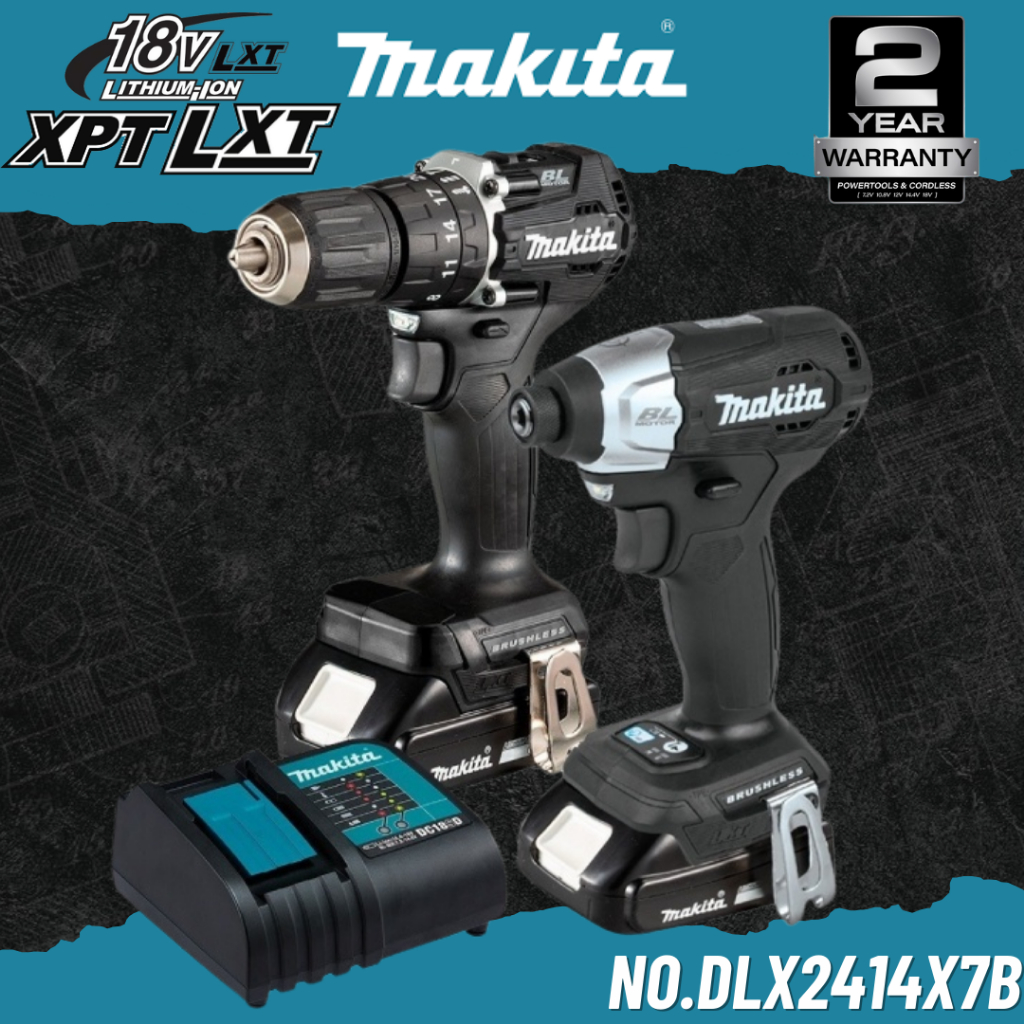 MAKITA สว่านเจาะกระแทกไร้สาย+ไขควงกระแทกไร้สาย 18V No.DLX2414X7B