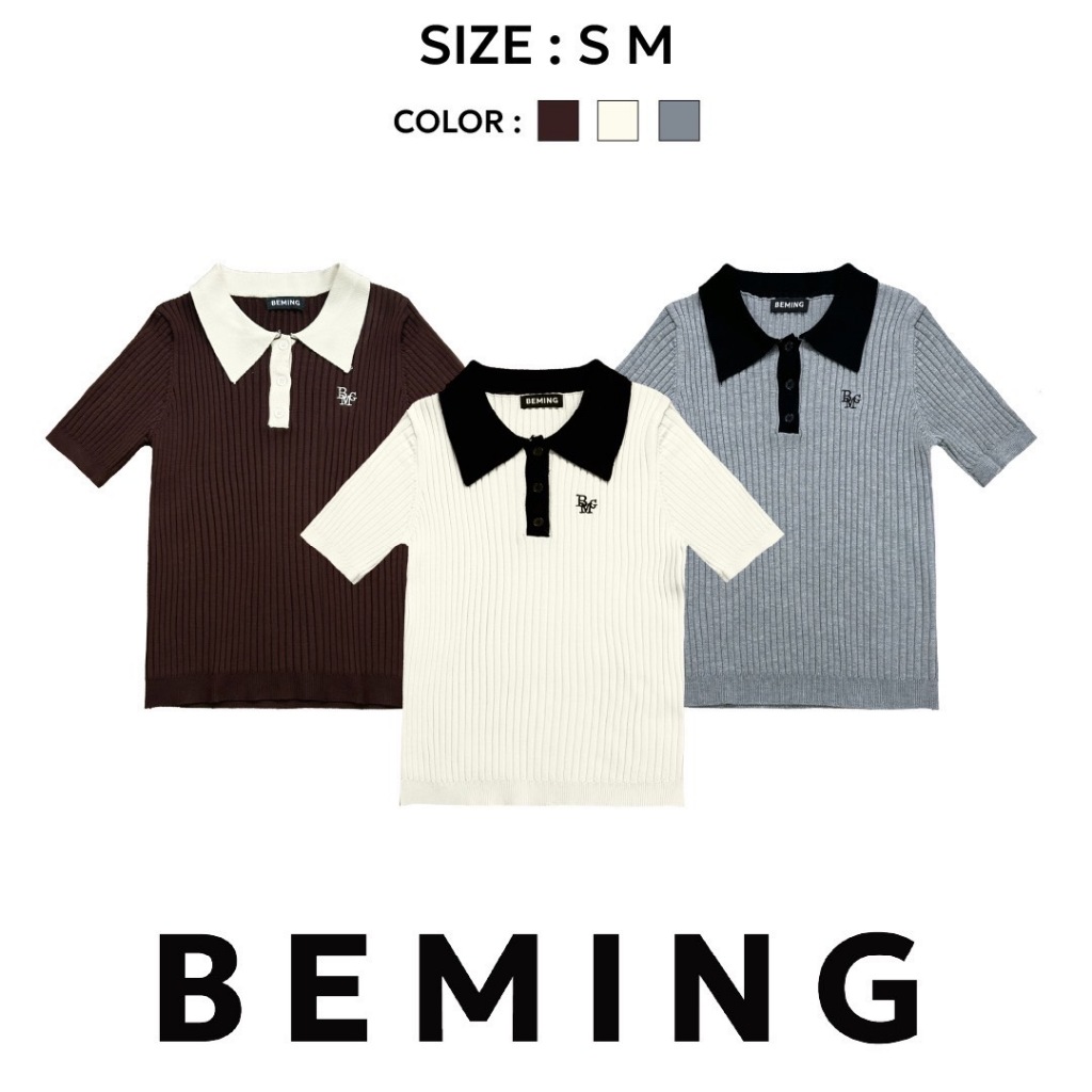Bemingtop873(S/M) - BMG Collar Polo โปโลผ้าร่อง คอปกตัดสี เนื้อผ้าคุณภาพดี