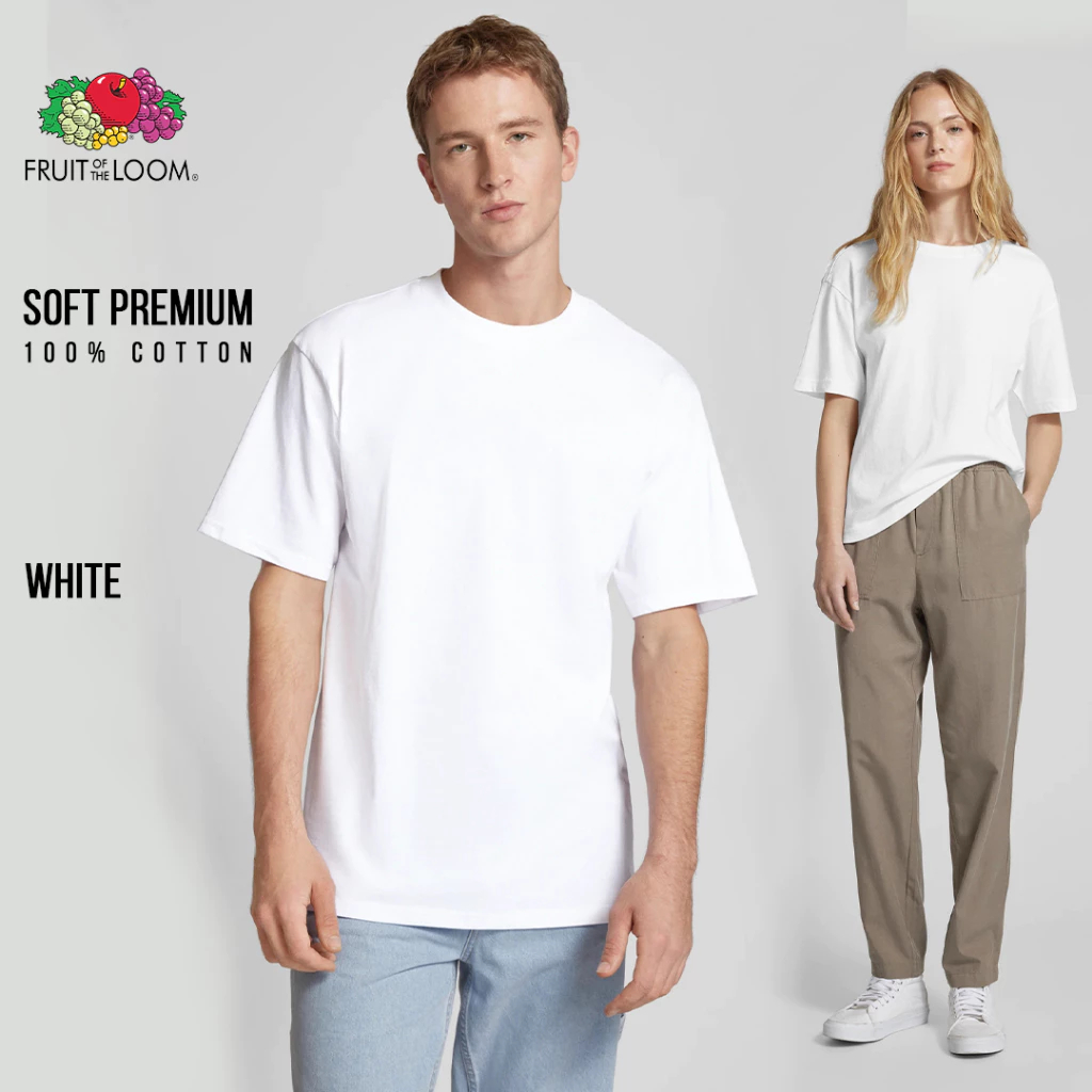 Fruit of the Loom Soft Premium เสื้อยืด พรีเมียมเนื้อนุ่ม สำหรับผู้ชาย  Cotton 100% สีขาว