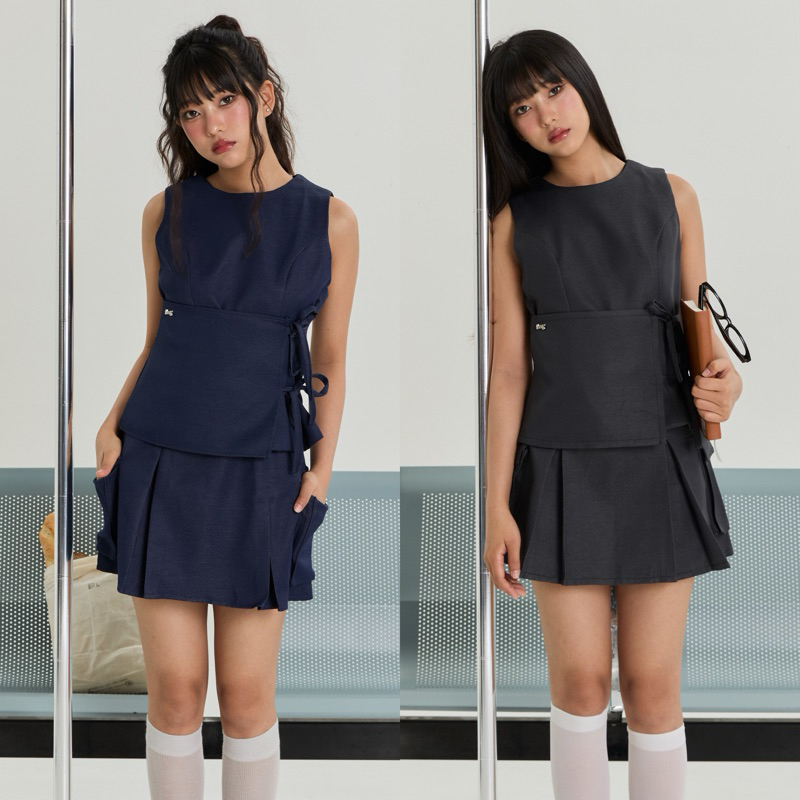 LIBONY | EaseSet ชุดเซ็ตยีนส์ (เสื้อผูกเชือก+กระโปรงสั้น)  ซื้อแยกชิ้นได้