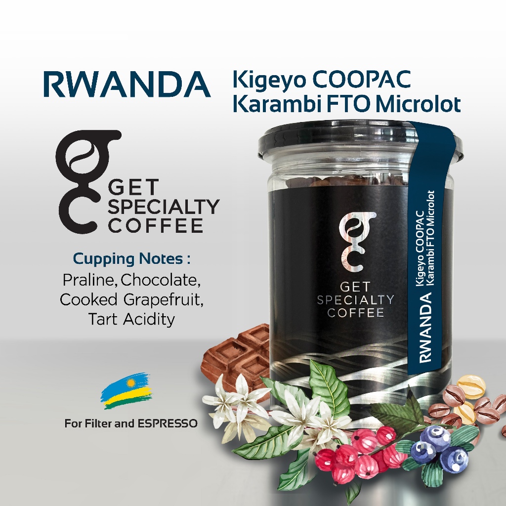 เมล็ดกาแฟ GET SPECIALTY COFFEE รวันด้า Rwanda Kigeyo COOPAC Karambi FTO Microlot150g.SpecialtyCoffee