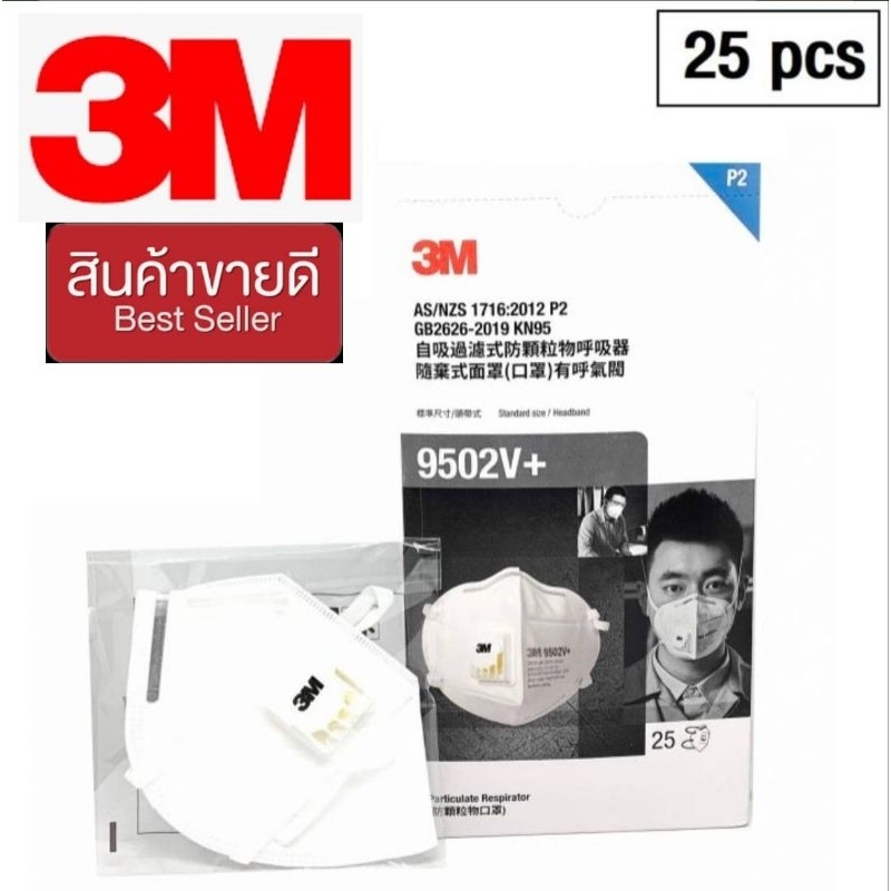 3M 9502V หน้ากากอนามัย KN95 กัน PM2.5  ของแท้100%