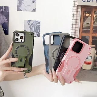 DJ เคสโทรศัพท์มือถือ PC แข็ง กันกระแทก พับได้ ตั้งได้ สําหรับ iPhone 16e 11 12 13 14 15 16 Pro Max Mini Plus magnet Case