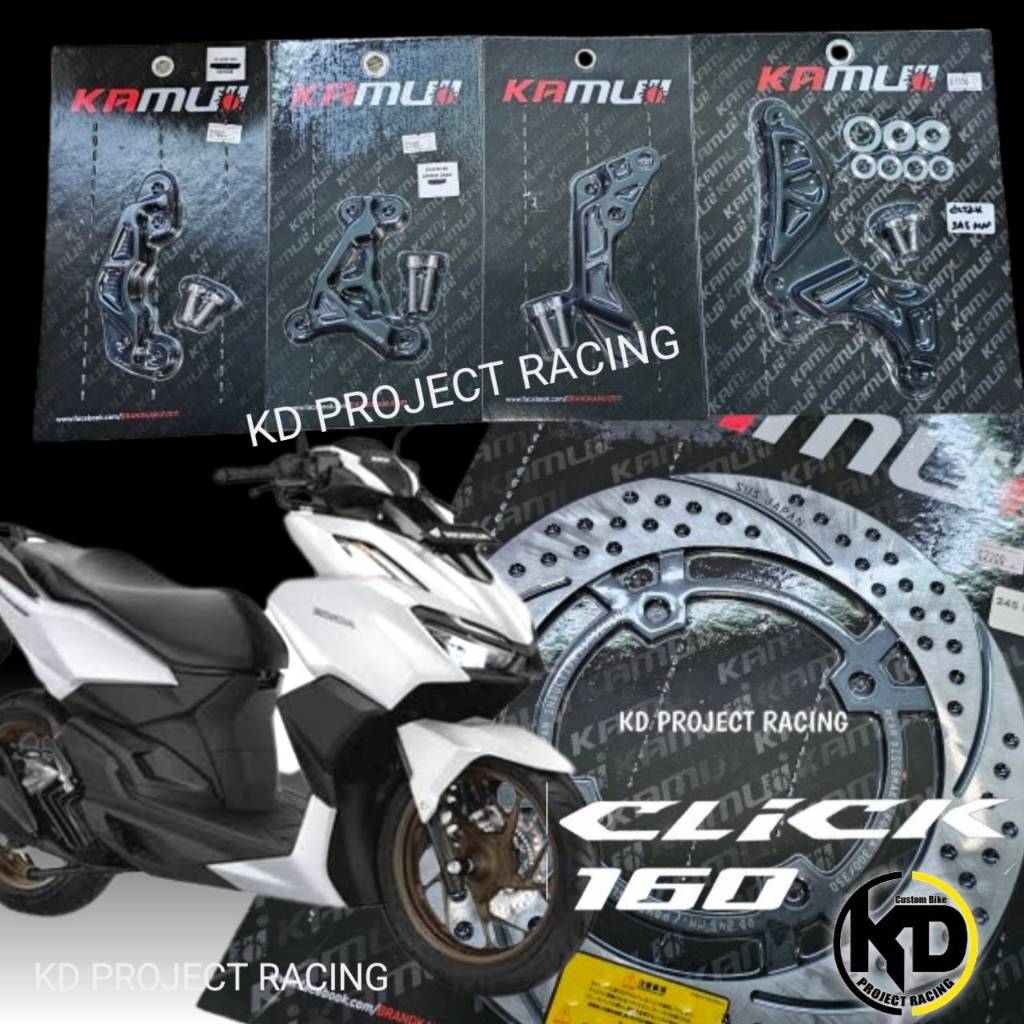 รวมขาจับปั้ม Kamui แท้  brembo หน้า หลัง กระบอกโช๊คหน้าเดิม และ ZX Kamui Honda Click160 จาน 220