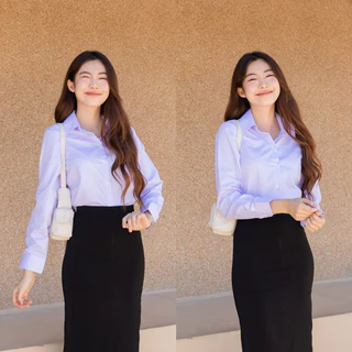 เสื้อนักศึกษาแขนยาวหญิง สีขาวนวล-สีขาวโอโม่ Sz.32-50 ไม่ตีเกร็ด