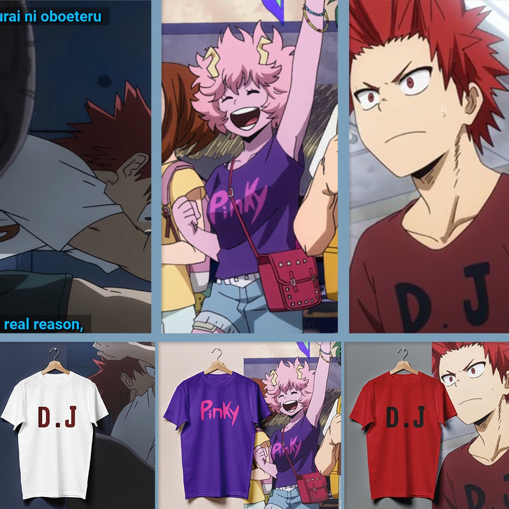 เสื้อยืด DJ ที่คิริชิมะ Kirishima  และ Pinky ที่ มินะ Mina ใส่ใน การ์ตูน My hero academia มีสีเลือดห