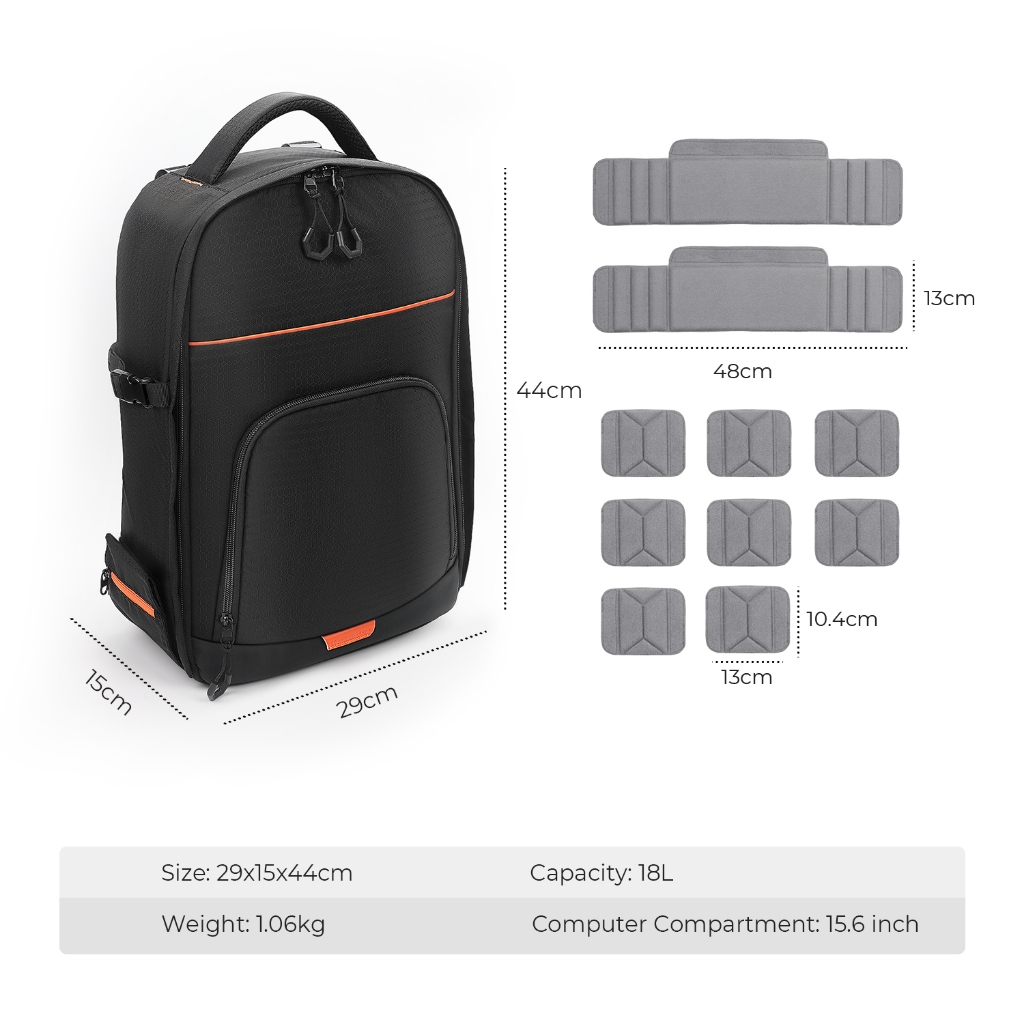 K&F CONCEPT Camera Backpack Black Waterproof Can Hold 15.6-inch LaptopPhotographyBackpackCapacity18L