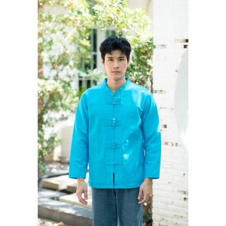 เสื้อผ้าฝ้ายพื้นเมือง ผ้าชินมัย คอจีนแขนยาวกระดุมแต่งเดินลาย