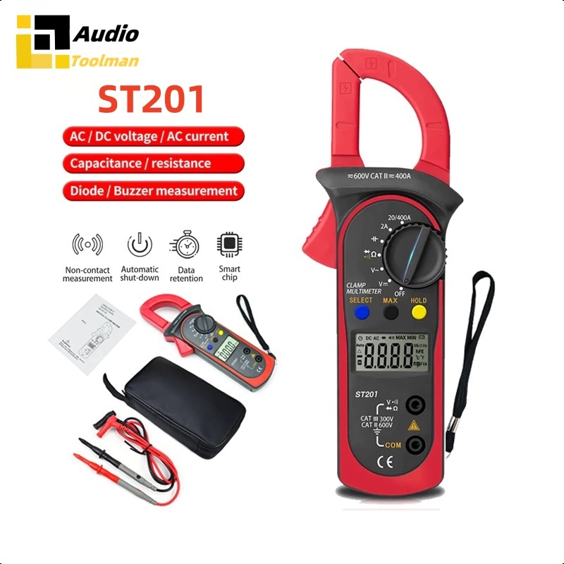 มัลติมิเตอร์ดิจิตอลแคลมป์มิเตอร์ ST201 ความแม่นยำสูงโวลต์แอมป์มิเตอร์แคลมป์มิเตอร์ตัวเก็บประจุทดสอบ