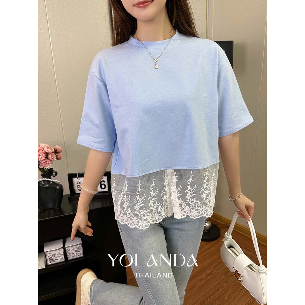 【SAT】Yolanda เสิ้อยืด คอกลม แต่งชายลูกไม้ T-shirt แขนสั้น เสื้อผู้หญิง FF1056 - รูปที่ 6