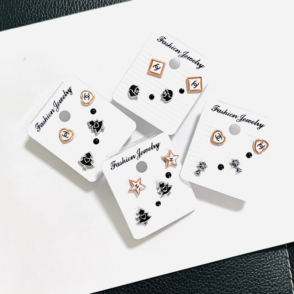 WFH stud earrings ต่างหูสแตนเลส 1 set 3 คู่ | ดำ มี YY