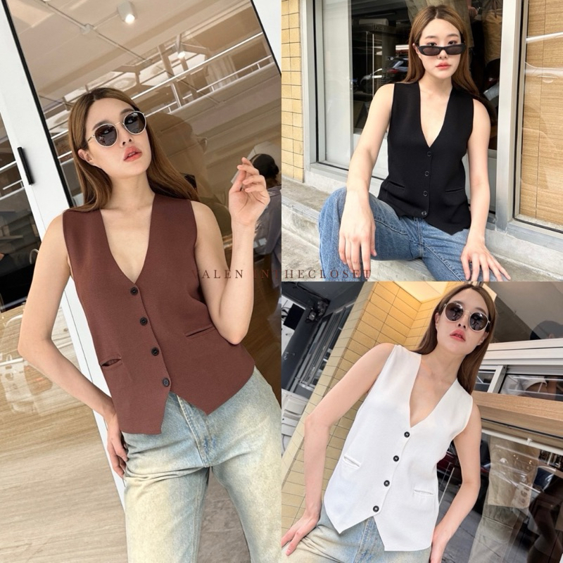 ส่งแมส ZR basic vest top 🔖 เสื้อแขนกุด ผ้านิต คอวี ทรงเป๊ะดีเทลสวยเรียบหรู เนื้อผ้าทออย่างดี