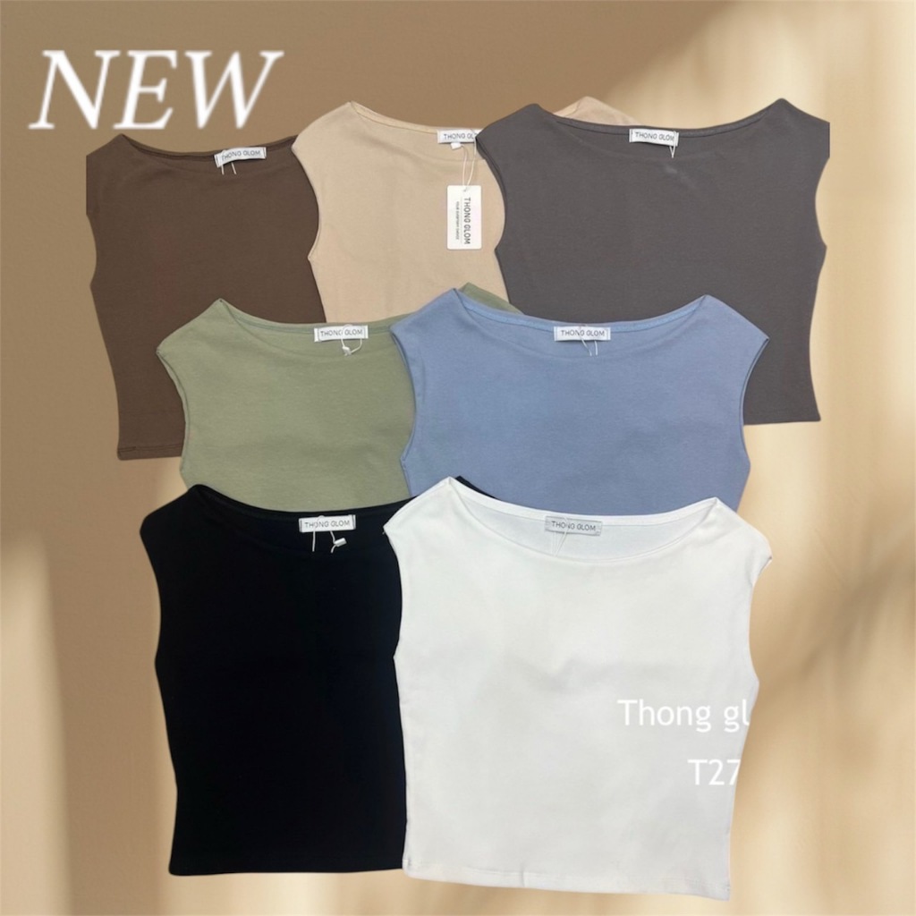 เสื้อครอปคอปาดแขนล้ำสีพื้น สีขาว เสื้อครอปคอปาดสวยๆ งานผ้ายูนิโคล่ นิ่ม ใส่สบาย ป้าย Thong glom (TG002)