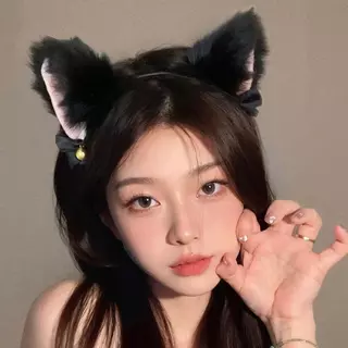 Sexy Girl😸😸ที่คาดผมหูแมว กิ๊บติดผมผู้หญิงเซ็กซี่🤍🖤 ขาวดำ พื้นผิวเป็นขน กระดิ่งมีคันธนู.