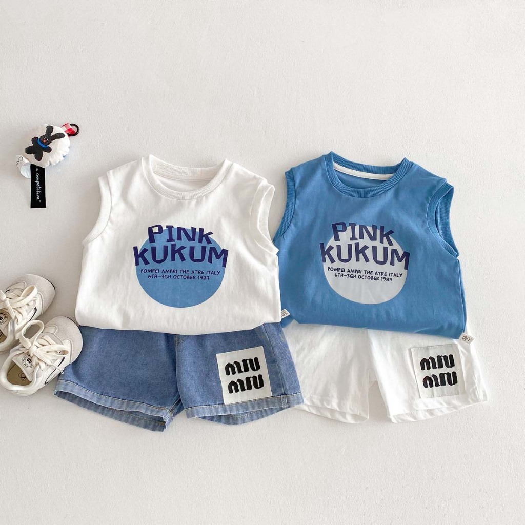 NT Baby-108 (สินค้าพร้อมส่ง) เสื้อแฟชั่นเด็ก เสื้อยืดแขนกุด กางเกงขาสั้นเด็ก ใส่ได้ทั้งชายและหญิง ใส่สบายสไตล์เกาหลี