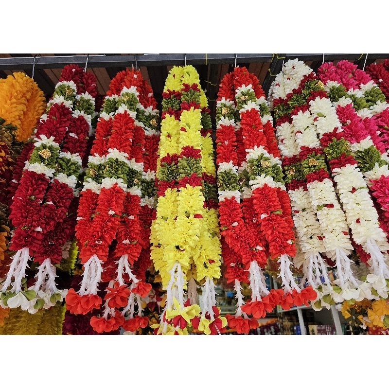 พวงมาลัยแขกถวายองค์เทพ ขนาด 100cm (1เมตร) มาลัยผ้า นำเข้าจากอินเดีย เกรดAAA_Flower Mala