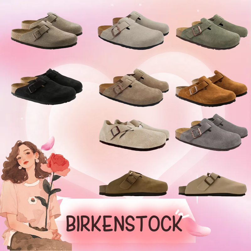 ✨BIRKENSTOCK💞（Grey brown）（Sand color）（khaki）รองเท้า Boken รองเท้าหนังวัวหนังนิ่มหนังศีรษะรองเท้าแตะ Unisex รุ่นแคบ