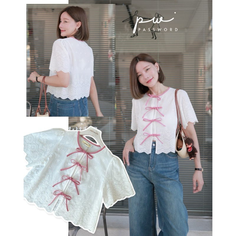 password 6181 เสื้อผ้าคอตตอนปักฉลุดอกไม้ทั้งตัว