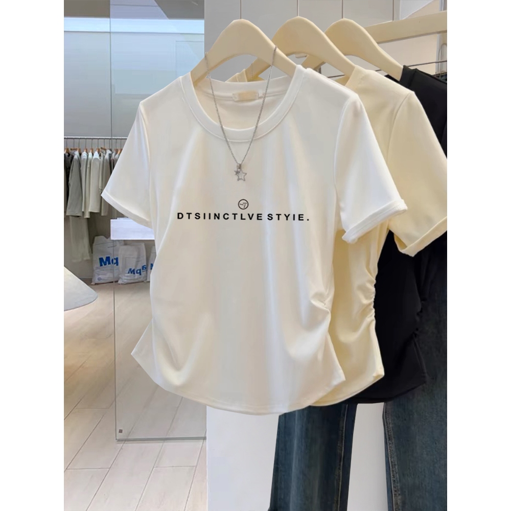 พร้อมส่ง เสื้อยืดรัดรูปผู้หญิง สำหรับสาวอ้วน🌈 เสื้อครอประบาย เสื้อยืดผู้หญิง คอกลม แขนสั้น สีพื้น แฟชั่น