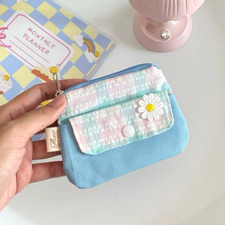 💘กระเป๋าดินสอ ถุงหูรูดสีพาสเทลน่ารักๆลายสก็อต จุของได้เยอะ รุ่น Smile Flure.bags🌼