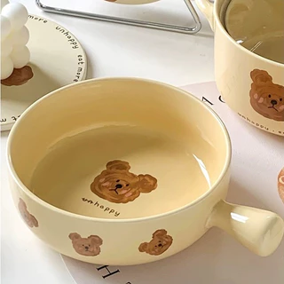 🏷️[Home] ♡ จานเซรามิค 𝗕𝗲𝗮𝗿 จานหมี 🐻 ชามหมี จานใส่อเนกประสงค์ สไตล์เกาหลี เข้าเตาไมโคเวฟได้ ♡ ชามสลัด