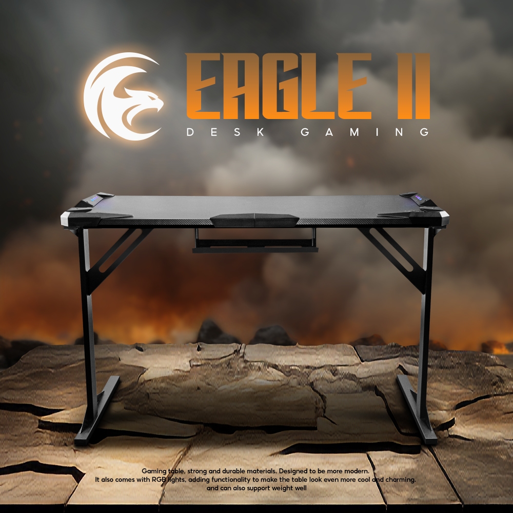 [ส่งฟรี] Neolution E-Sport Gaming Desk รุ่น Eagle II โต๊ะคอมพิวเตอร์ ไฟLED  เสียบUSBได้ มีที่รองแก้วน้ำและที่แขวนหูฟัง
