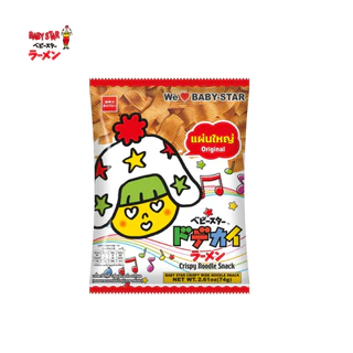 [คละลาย] Baby Star Wide Noodle Original เบบี้สตาร์ ขนมอบกรอบบะหมี่ปรุงรส รสดั้งเดิม (เส้นใหญ่) 74 ก.