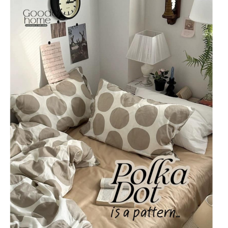 New ผ้าปูที่นอนลายโพกี้ด็อท มีให้ครบชุด ฝ้ายแท้ ยิ่งซีกยิ่งนิ่ม  มีให้ครบ 3 ขนาด 3.5 | 5 | 6 ft