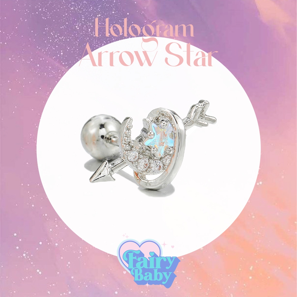 Fairybaby จิว Hologram Arrow Star ( 1 ชิ้น ) จิว รูปพระจันทร์ ดาว โฮโรเเกรม น่ารัก (J1-063)
