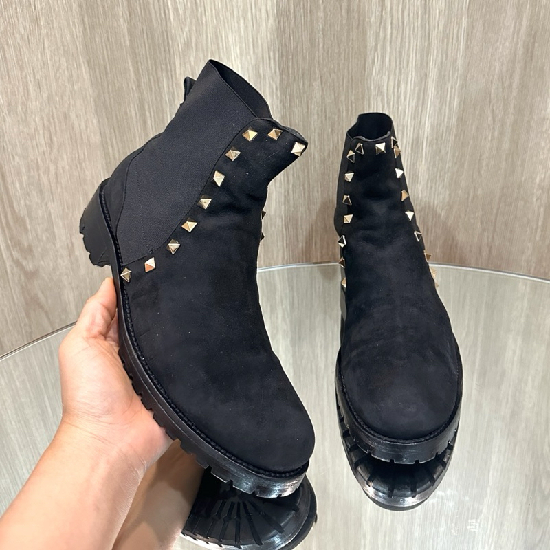 👠รองเท้า Authentic Va❤️lentino Rockstud Spike Suede Chelsea Boots Women's Size: 38 สินค้ารับประกันแท
