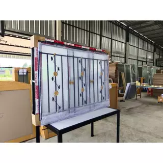 หน้าต่างบานเลื่อน 3 ช่องพร้อมเหล็กดัด[แนวตั้ง](สีอบ Powder Coat)109x150cm.[ถูกสวยดีมีคุณภาพ][ล็อกซ้าย-ขวา][สินค้าคุณภาพ]