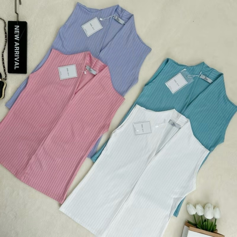 (014ก) เสื้อยืด คอวีซ่อน แขนกุด ผ้าร่อง soft Deezyy