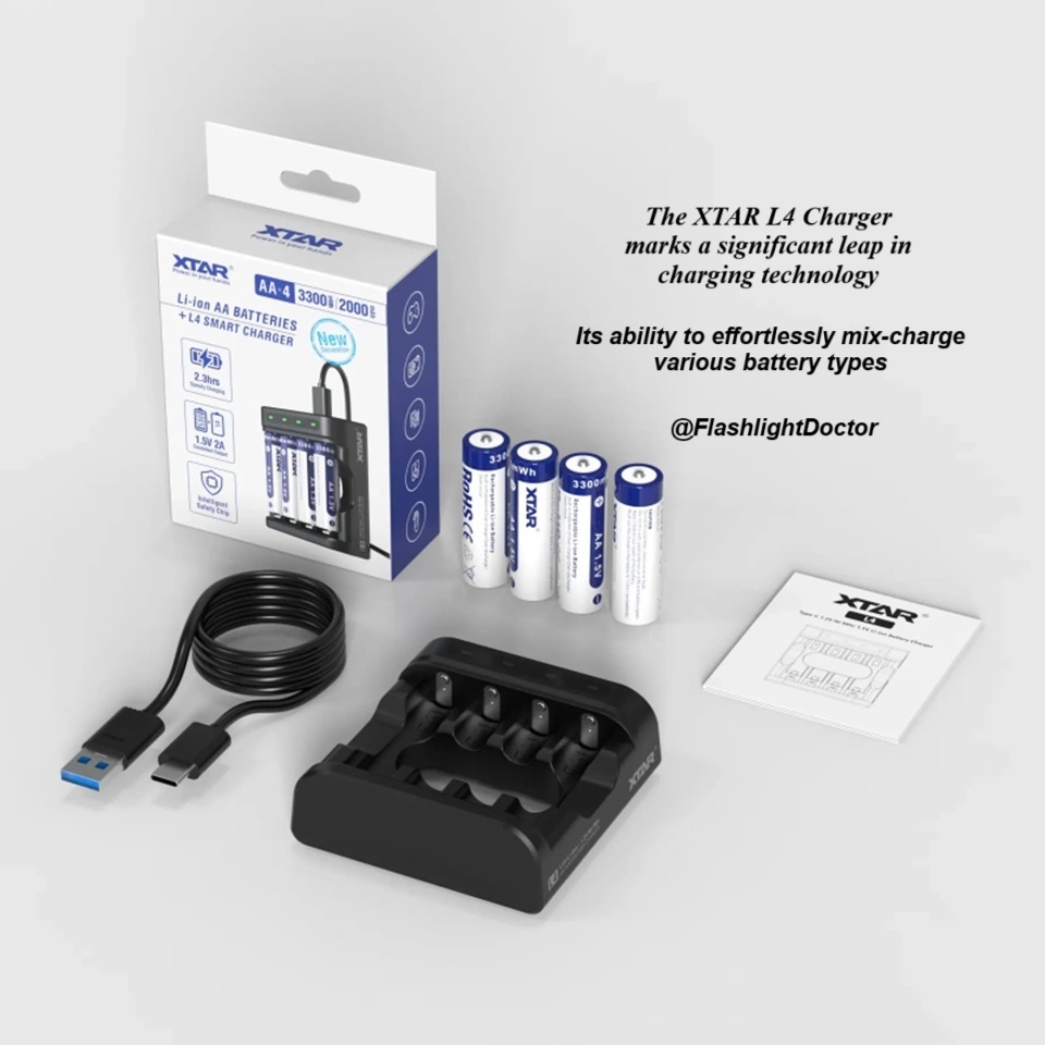 ชุดอุปกรณ์ XTAR L4 1.5V&1.2V Battery Charger & XTAR 1.5V Li-ion Battery x 4 ก้อน (AA / AAA)