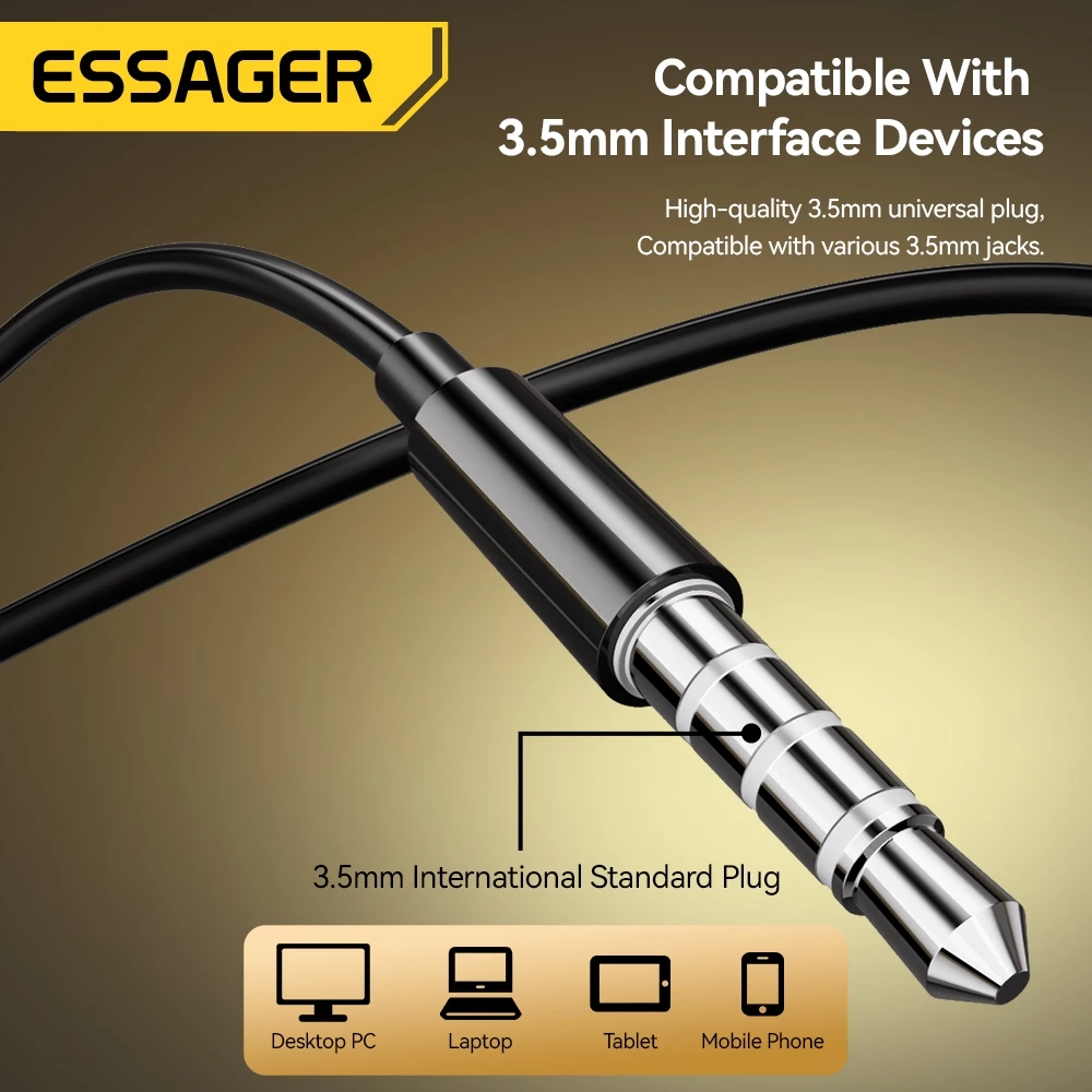 Essager Samsung คอมพิวเตอร์พีซีเฮดโฟนแบบมีสายอินเอียร์3.5มม. พร้อมไมโครโฟนสำหรับ Xiaomi เรดมี่หูฟังหูฟังสมาร์ทโฟน thumbnail 8