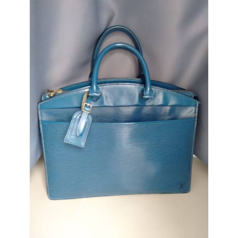 LOUIS VUITTON LV Logo Riviera Hand Bag Epi Leather Blue มือสอง การันตีแท้