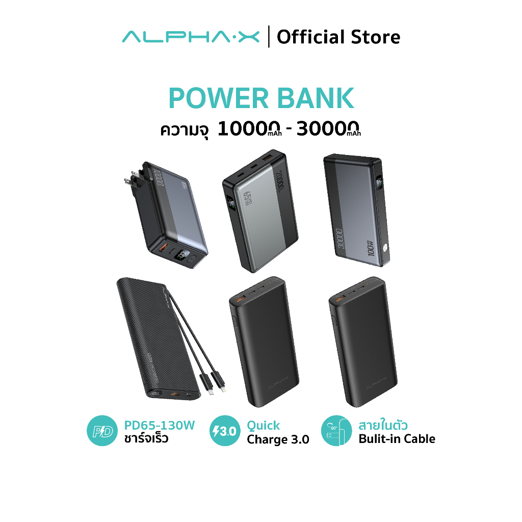 ALPHA X พาวเวอร์แบงค์ PD65W /100W /130W powerbank 10000 20000 30000mAh จอแสดงผล LED แบตสำรอง