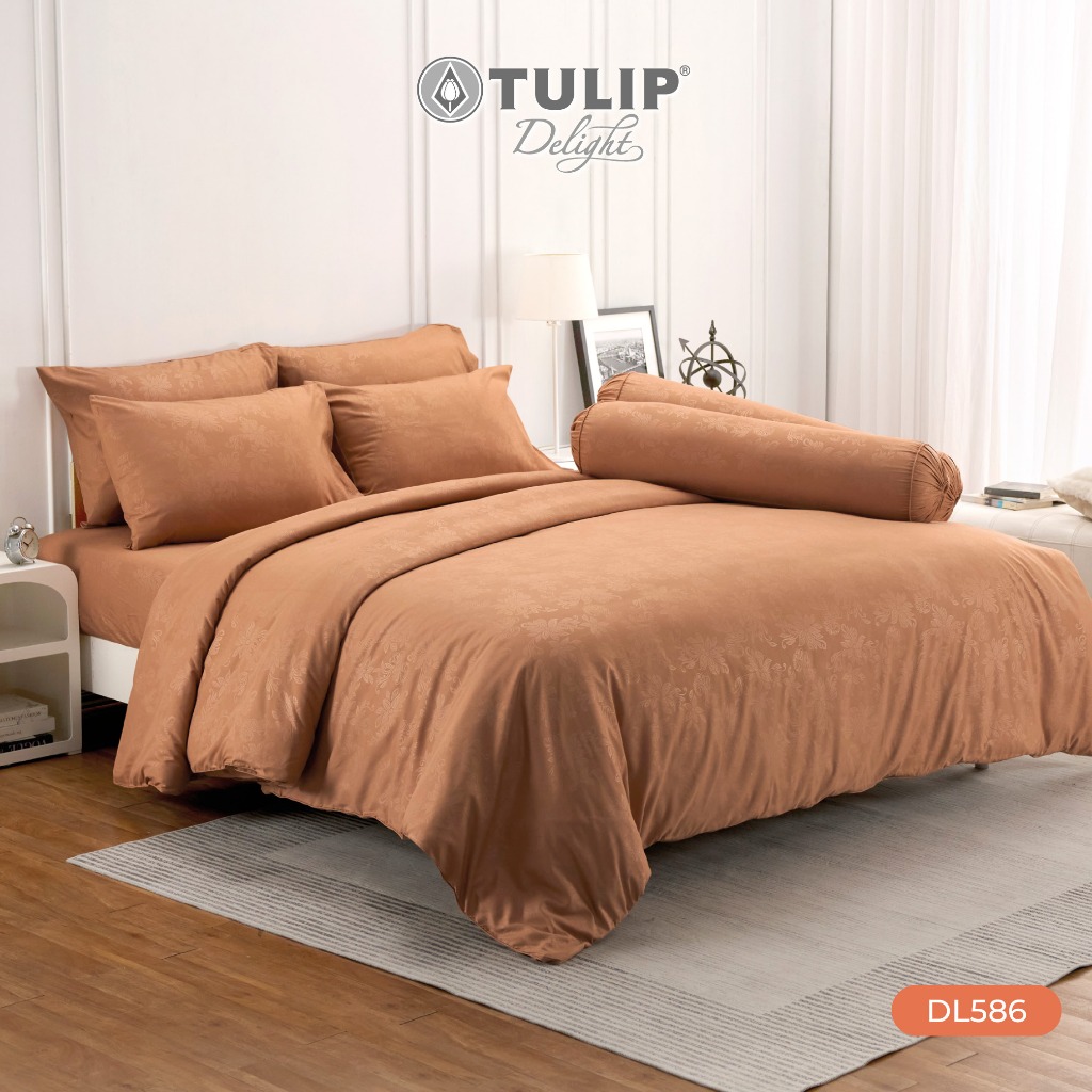 TULIP รุ่นTULIP Delight สีพื้นอัดลาย DL586 มีลายนูนเบาๆ บนเนื้อผ้าสัมผัสได้ ชุดเครื่องนอน ผ้าปูที่นอน ผ้าห่มนวม