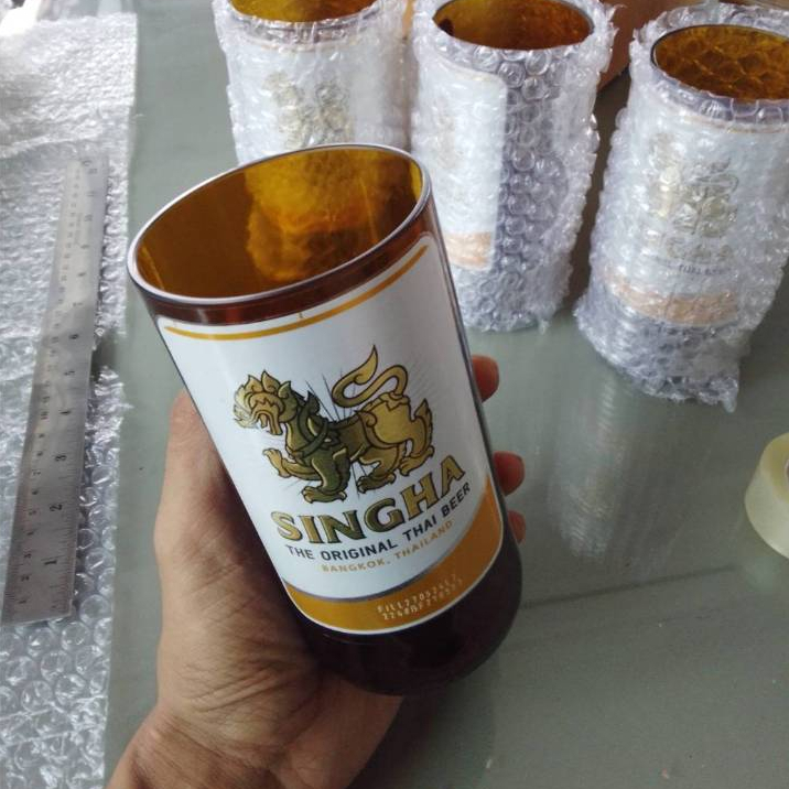 แก้ว SINGHA จากขวดเบียร์สิงห์ แก้วตัดงานฝีมือ DIY